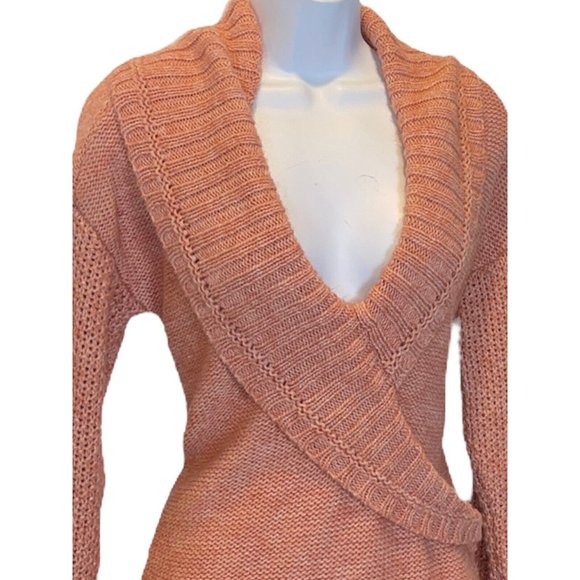 Ann Taylor Loft Alpaca-Wool Blend Salmon Low V-neck Knitted Sweater Large L - Picture 5 of 10
